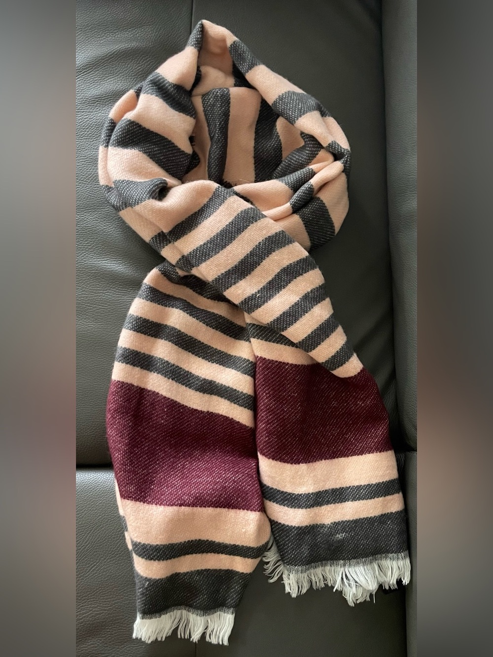 Vero Moda large Striped Knit Scarf in Beige, Black and Burgundy